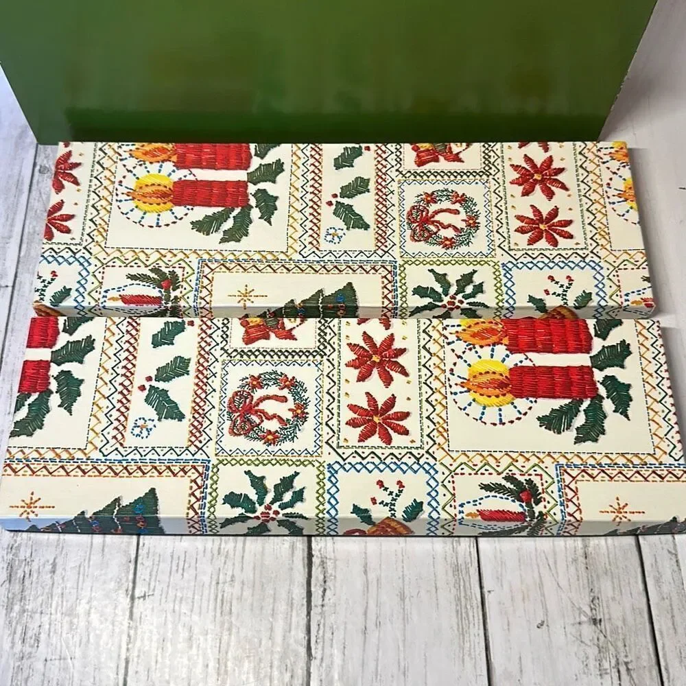 Vintage Christmas Gift Boxes Poinsettia Christmas Tree Heavy Duty‎ Unique set 7